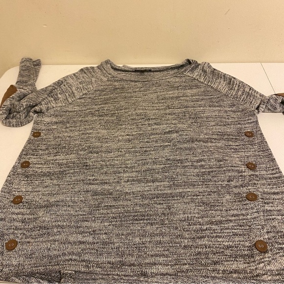 Mine Anthropologie Size L Gray Pullover Elbow Patch Long Sleeve Faux Side Button - Picture 9 of 11